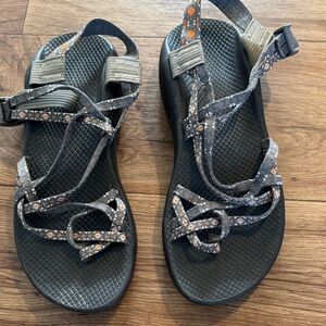 Chaco Black and Orange Patterned Sandals